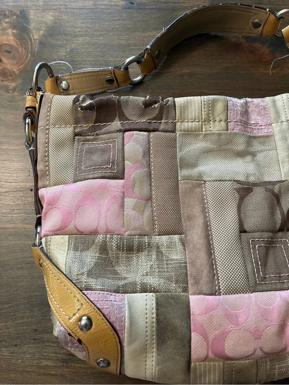 Coach Patchwork Shoulder Bag in Pink and Tan